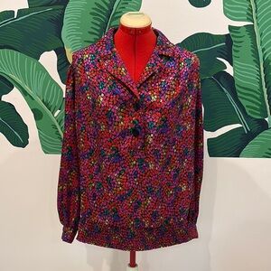 Vintage 70s Colorful Pebble Print Women's Blouse